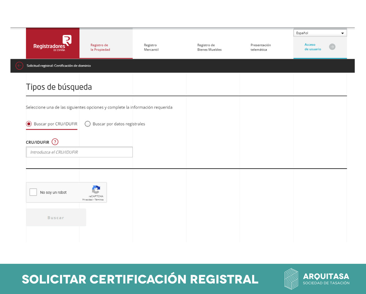 el certificado registral puede solicitarse en la web de registradores de españa