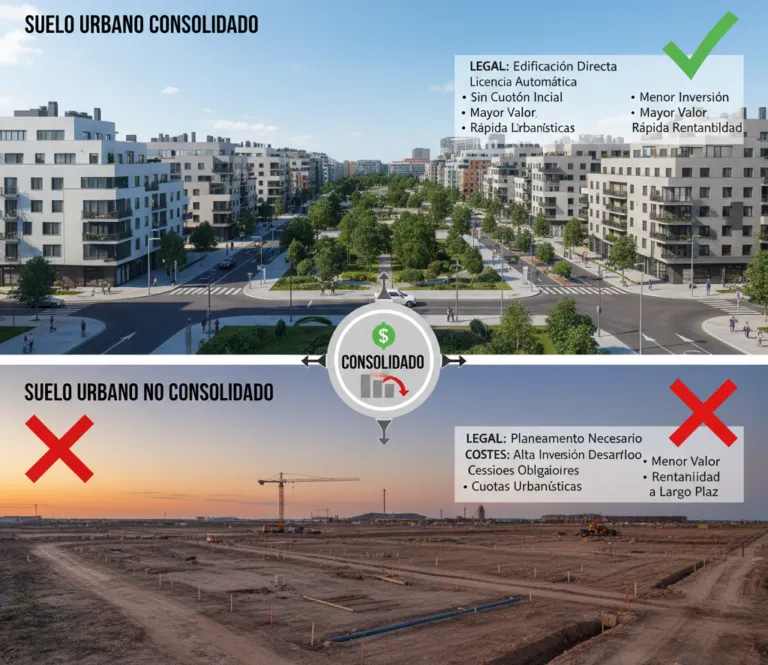 Suelo Urbano Consolidado vs No Consolidado: diferencias legales, costes y tasación