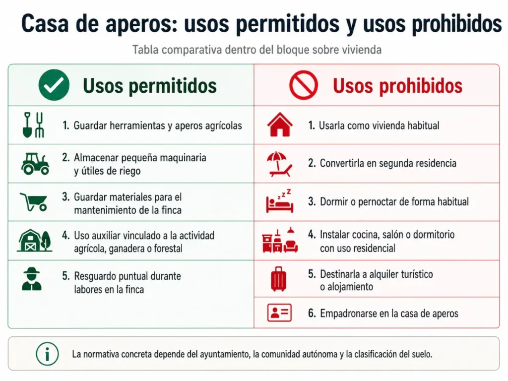 casa de aperos usos permitidos y usos prohibidos
